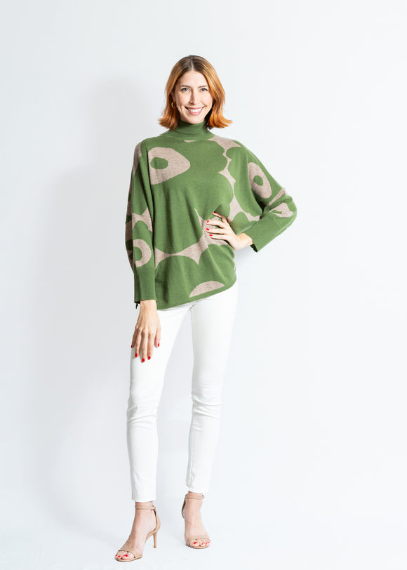 Exploded Floral Lia Turtleneck | Moss/Taupe