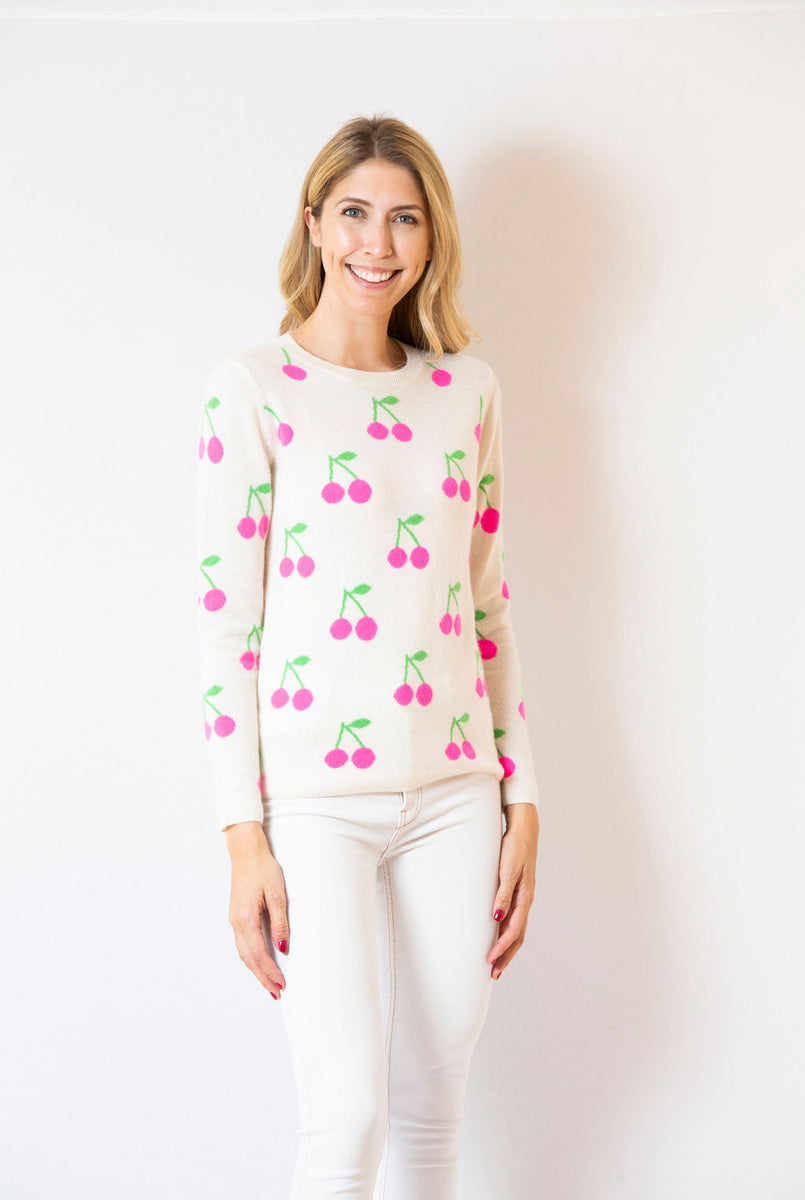Cherry Print Sweater | Ivory & Day Glow