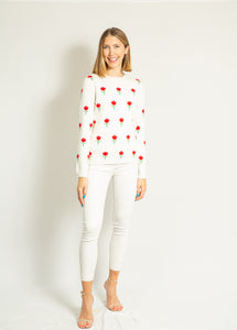 Cotton Tulip Sweater | Ivory & Red