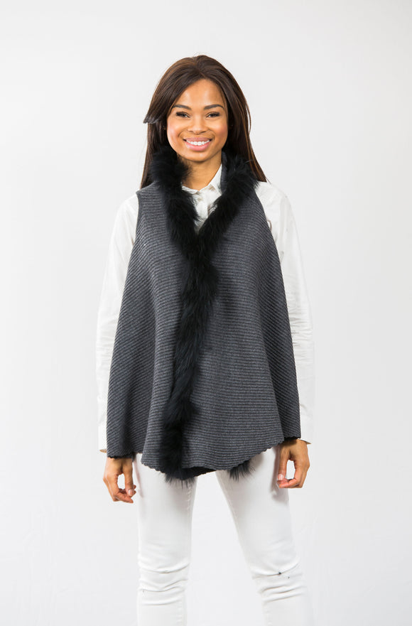 Hope Fur Trim Vest: Charcoal/Black Fur