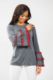 Plaid Bell Sleeve: Charcoal/Red Plaid