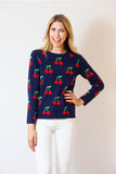 Cherry Print Sweater | Navy & Red