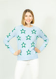 Swing Star Pattern | Sky Blue with Green & Ivory Stars