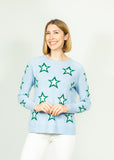 Swing Star Pattern | Sky Blue with Green & Ivory Stars